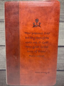 Custom Leather Bible: Timeless Elegance with Personalized Psalms and Your Name